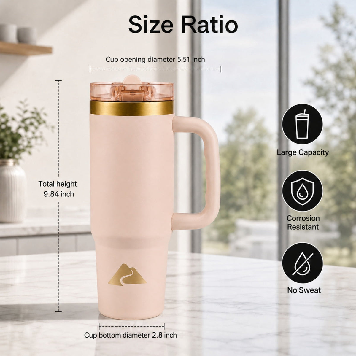 Ozark Trail 30 oz Stainless Steel Insulated Travel Tumbler with Handle and Flip Straw Lid, Rose Shimmer